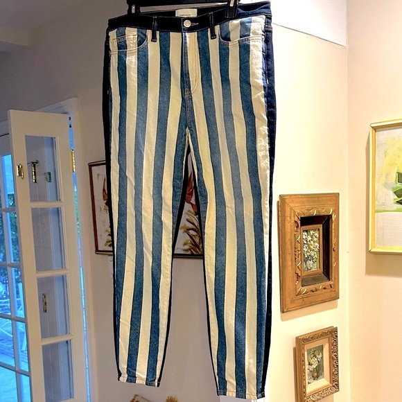Current/Elliott striped in front and Dark Blue and back Denim Jeans - Picture 1 of 8
